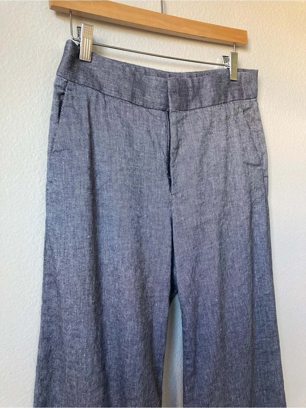 Banana republic high rise wide leg preppy navy trousers pants linen cotton sz 4
